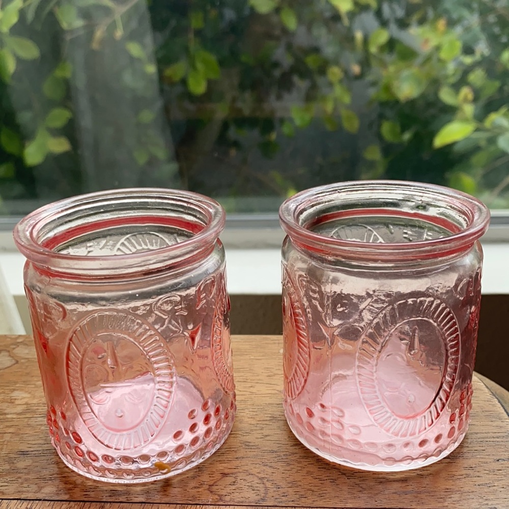 Vintage, shabby chic, votives. Rose color.